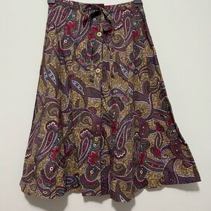 Vintage Surrey Tan Brown Red Paisley Pleated Button Down Skirt